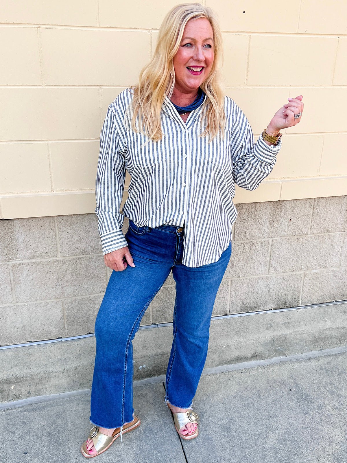 [Z Supply] Reese Button Up Stripe Top in Eclipse - The Pink Pineapple 850