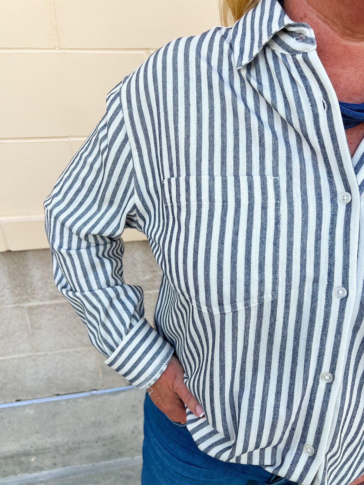 [Z Supply] Reese Button Up Stripe Top in Eclipse - The Pink Pineapple 850