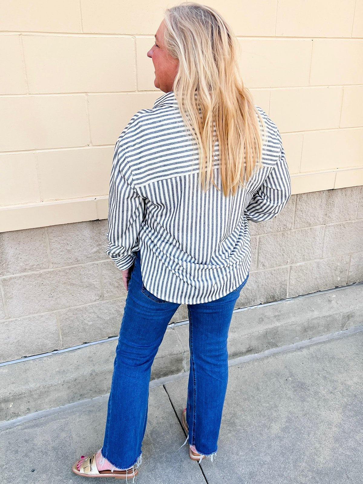[Z Supply] Reese Button Up Stripe Top in Eclipse - The Pink Pineapple 850