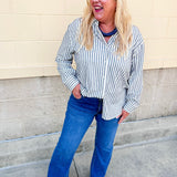 [Z Supply] Reese Button Up Stripe Top in Eclipse - The Pink Pineapple 850
