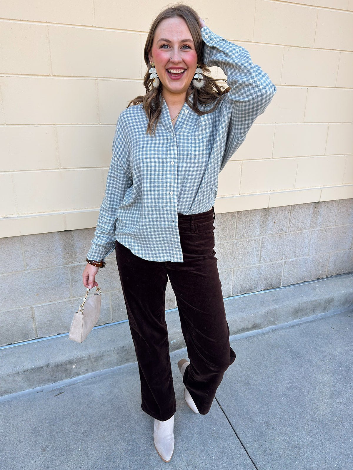 [Z Supply] River Plaid Button Up in Emerald Cove - The Pink Pineapple 850