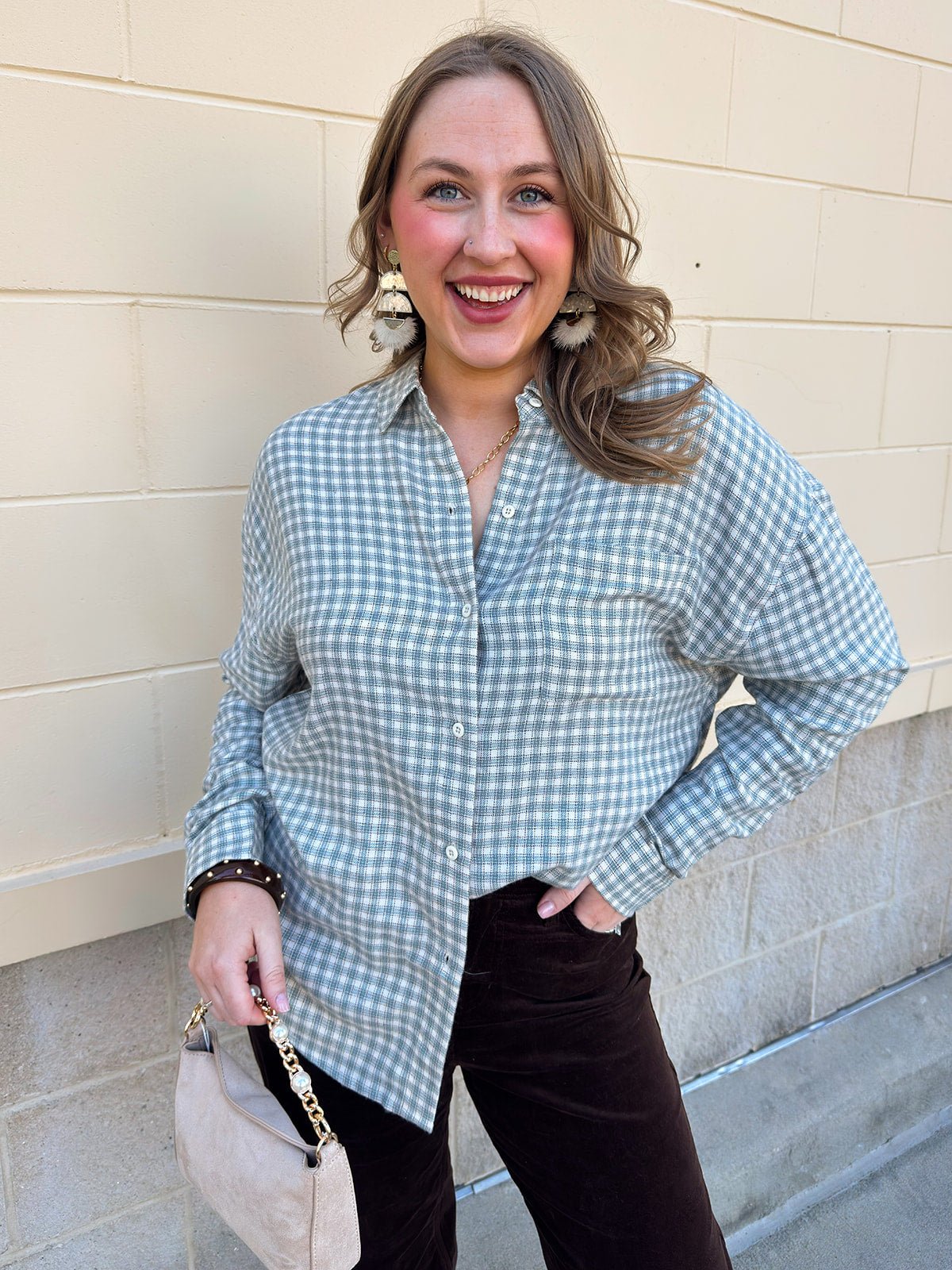 [Z Supply] River Plaid Button Up in Emerald Cove - The Pink Pineapple 850