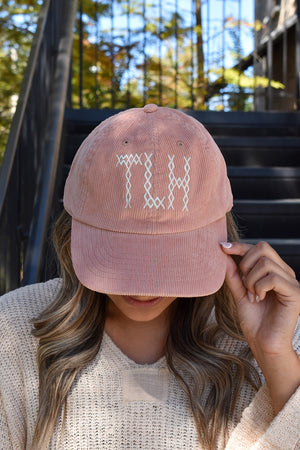 TLH Cross Stitched Corduroy Hat Dusty Rose