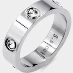 Stone Embellished Stainless Steel Band Ring-Silver | Front view