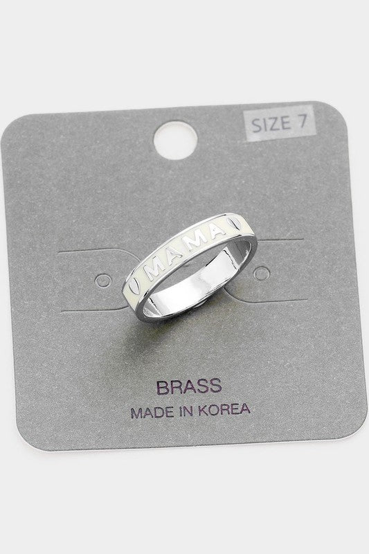 Brass Metal Enamel MAMA Ring | Silver