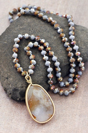 Natural Stone Pendant Beaded Necklace