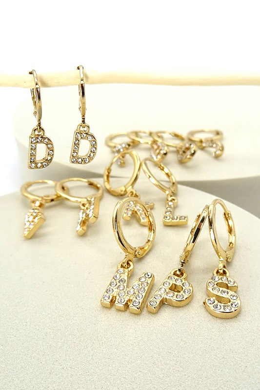 Aza Rhinestone Initial Hoop Earrings