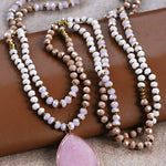 Long Beaded Wrap Necklace with Stone Drop Pendant