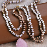 Long Beaded Wrap Necklace with Stone Drop Pendant