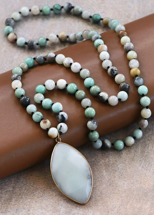 Natural Stone Bead Necklace with Amazonite Pendant