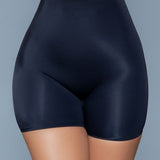 Seamless Mid-Waist & Anti-Chafing Slip Shorts-Black | Front View