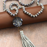 Glass Crystal Pendant Beaded Necklace with Tassel
