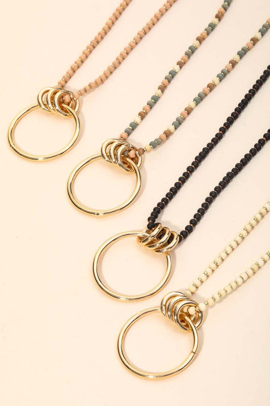 Beaded Circle Charm Necklace
