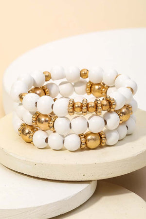 White and Gold Stacked Bracelet Set