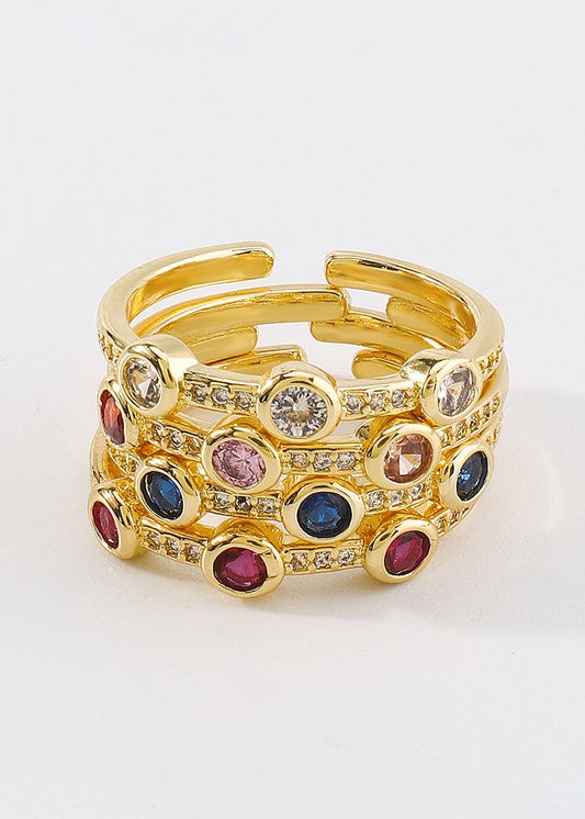 18K Copper Cubic Zirconia Colorful Round Ring