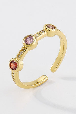 18K Copper Cubic Zirconia Colorful Round Ring | Rainbow