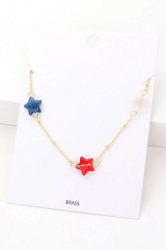 American USA Flag Star Necklace