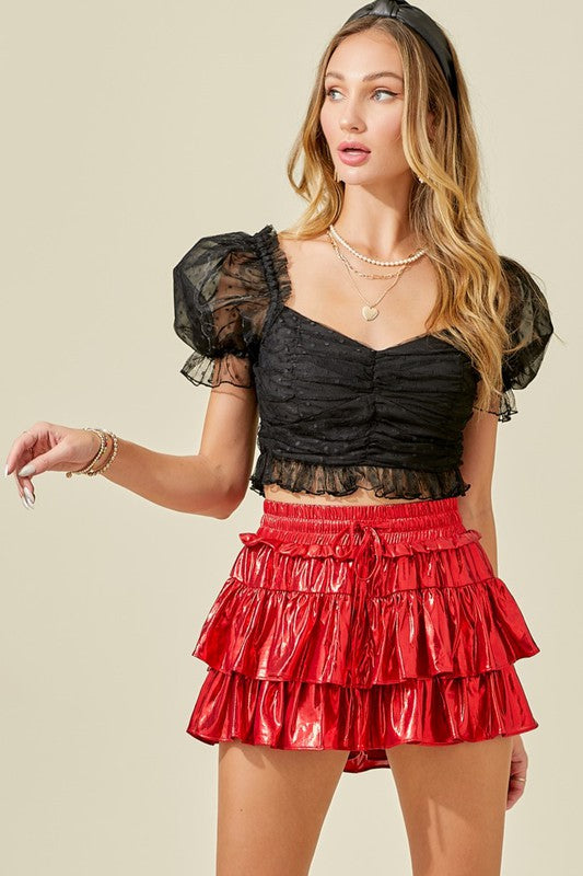 Cue The Lights Sparkle Ruffled Tiered Skort | Styled View