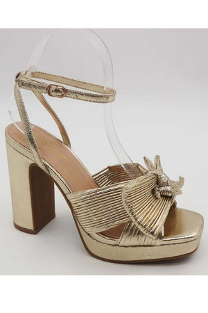 Snow Kissed Gold Strap Heels | Side View
