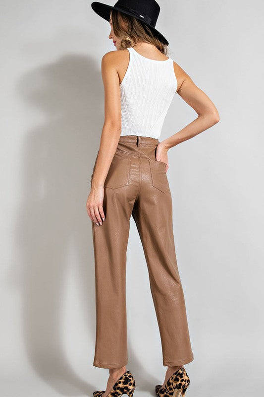Hot Cocoa Faux Leather Straight Leg Pants