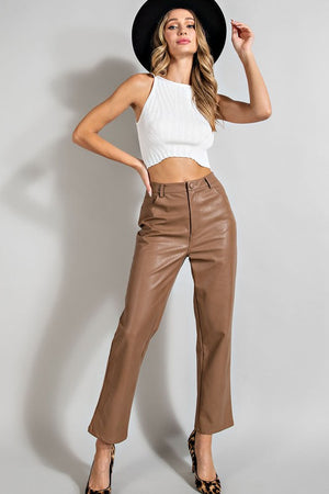 Hot Cocoa Faux Leather Straight Leg Pants