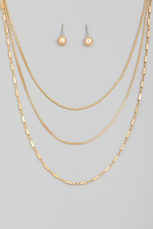 Dainty Box Chain Link Layered Necklace Set | Front