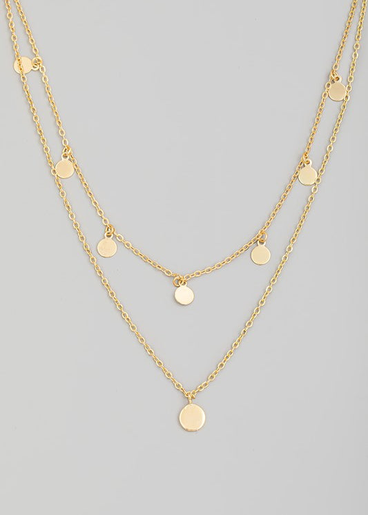 Dainty Chain Layered Coin Station Necklace | Front