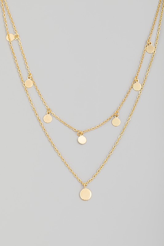 Dainty Chain Layered Coin Station Necklace | Front