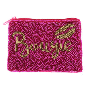 Bougie Handmade Beaded Zipper Coin Bag | Pink