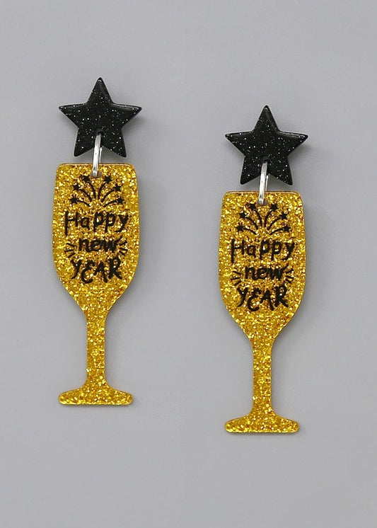Happy New Year Champagne Glass Resin Earrings