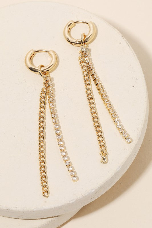 Rhinestone Chain Fringe Huggie Earrings