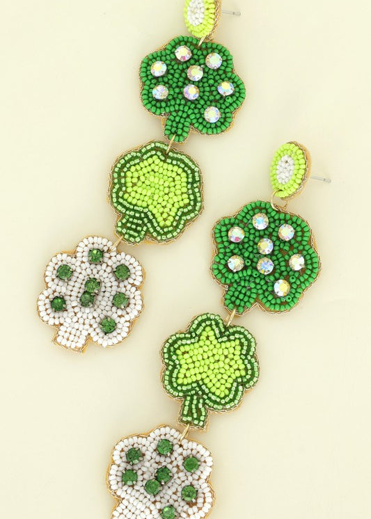 Saint Patrick's Day Jeweled Shamrock Earrings