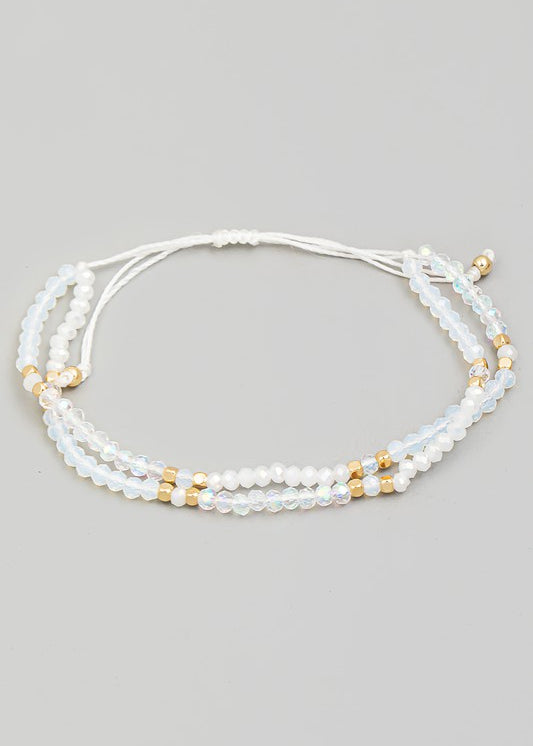 Layered Bead Adjustable Bracelet | White