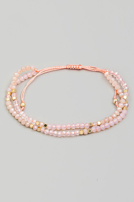 Layered Bead Adjustable Bracelet | Pink