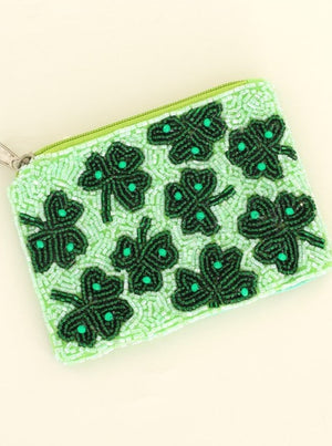 Saint Patrick's Shamrock Pattern Beaded Coin Bag
