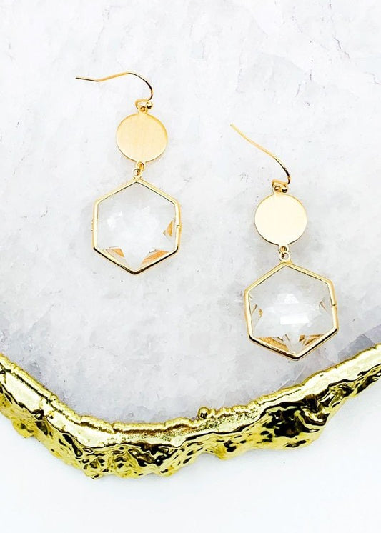 Hexagon Stone Drop Earrings