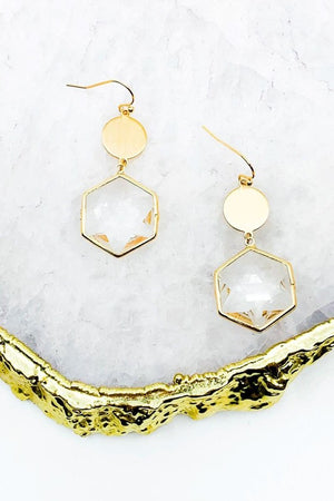 Hexagon Stone Drop Earrings