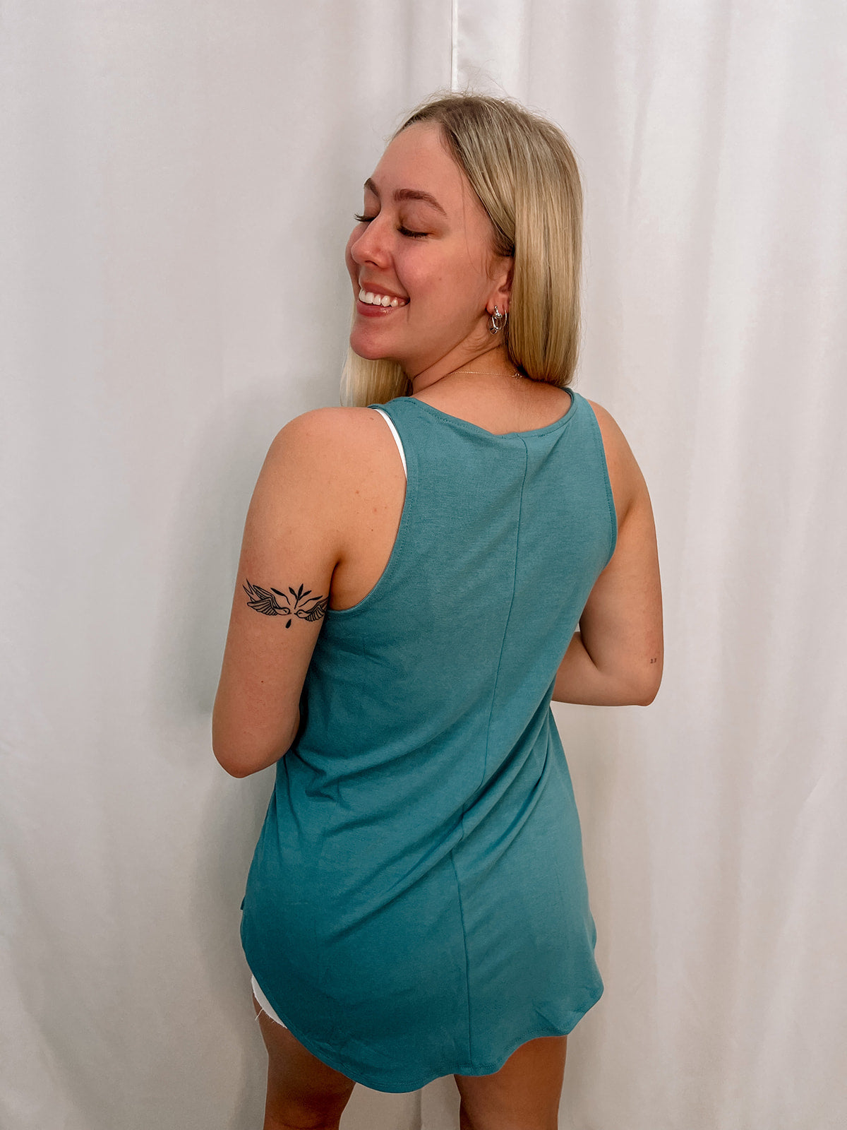 Promising Soul Round Neck Tank-Teal | Back View
