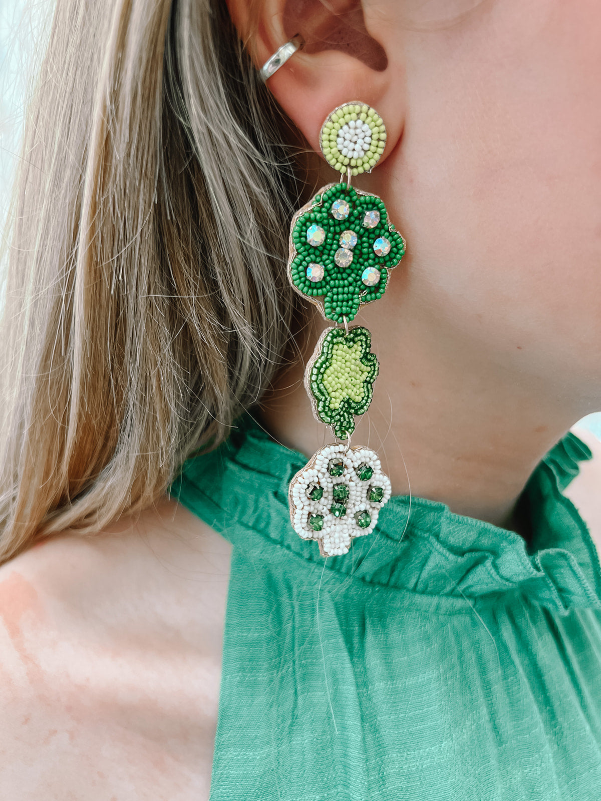 Saint Patrick's Day Jeweled Shamrock Earrings