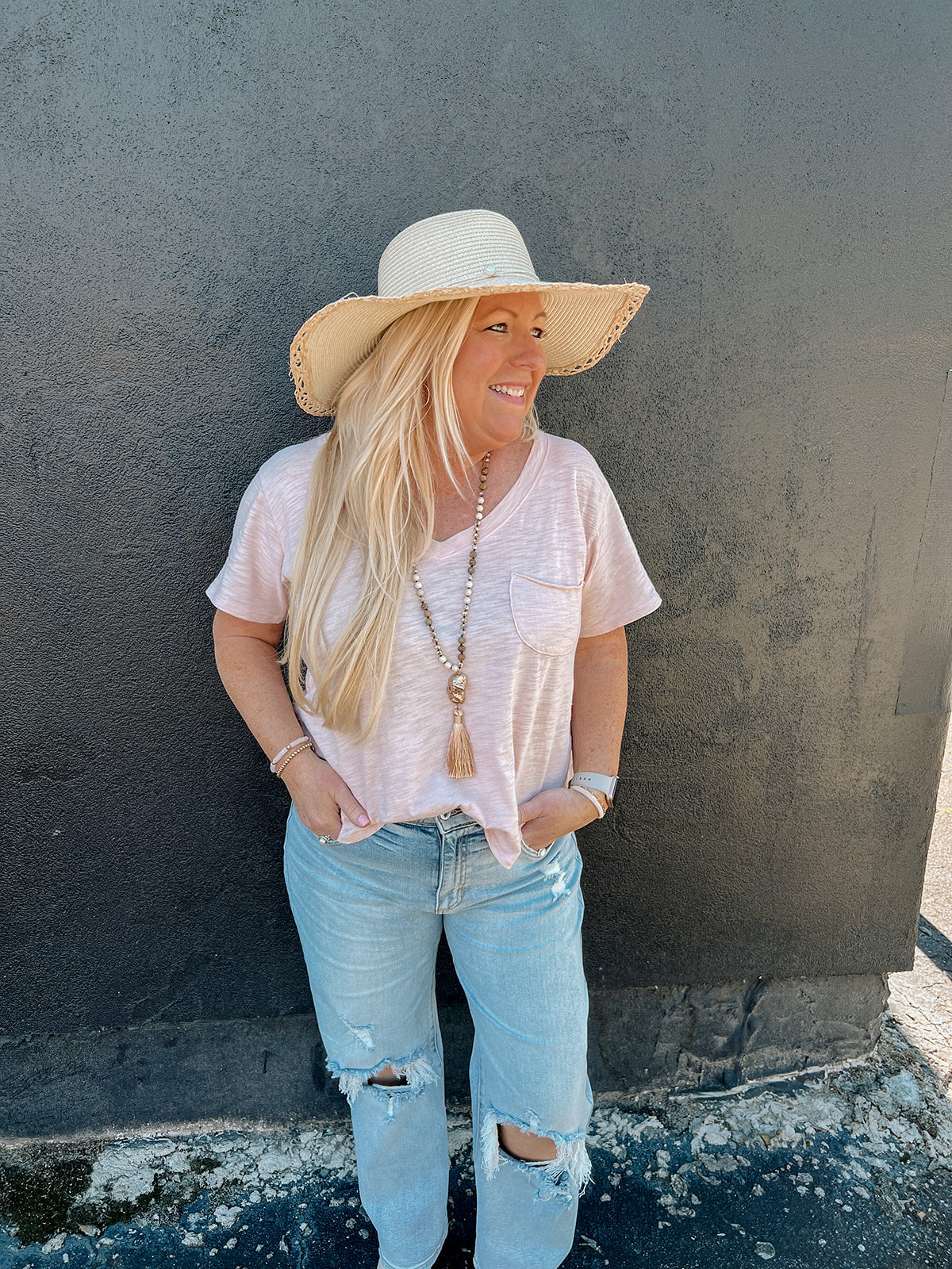 Pearl Straw Floppy Hat