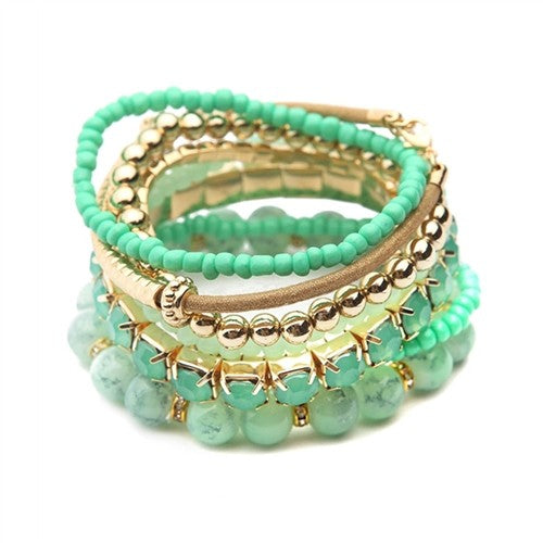 Multi-Layer Bead Stretch Bracelets | Mint