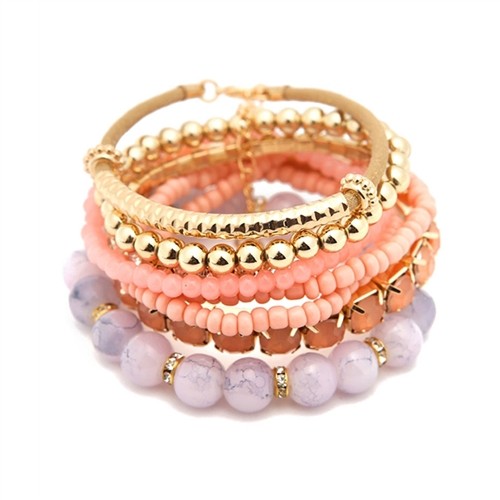 Multi-Layer Bead Stretch Bracelets | Pink