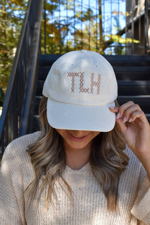 TLH Cross Stitched Corduroy Hat Ivory