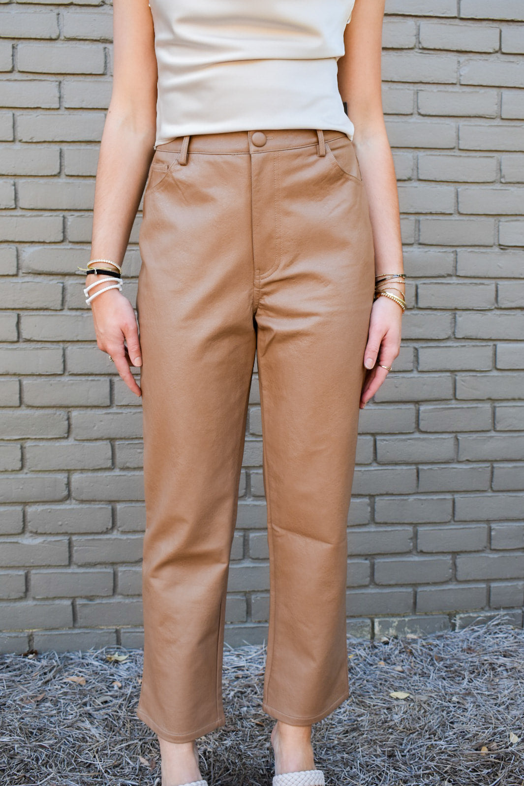 Hot Cocoa Faux Leather Straight Leg Pants