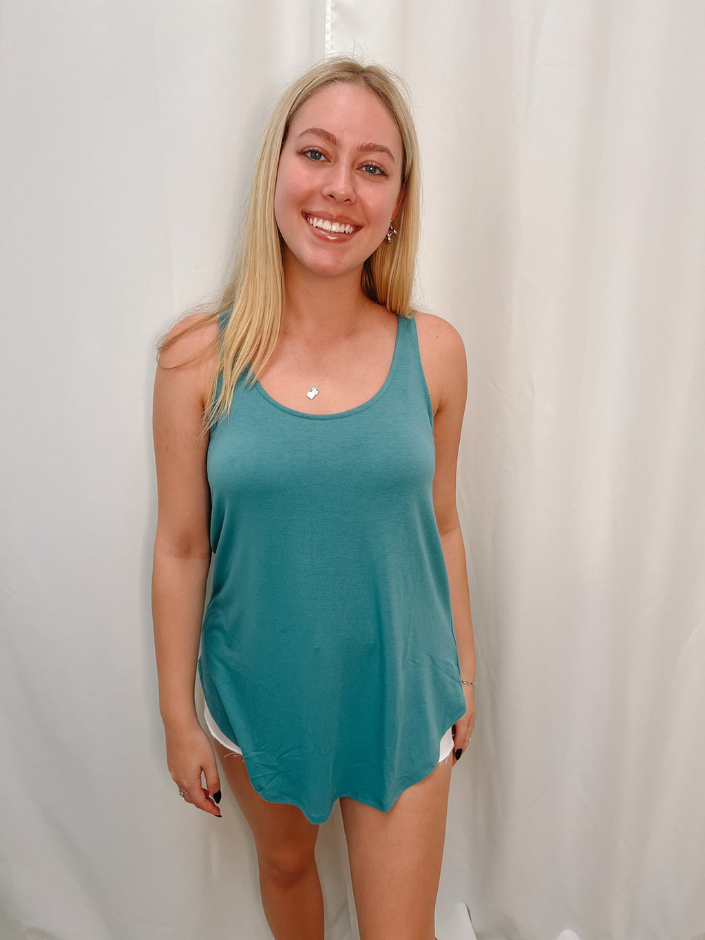 Promising Soul Round Neck Tank-Teal | Front View