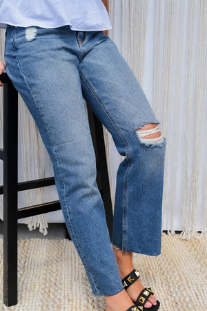 Zoey High Rise Ankle Slim Straight Distressed Jeans