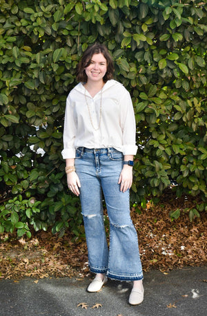 The Laura High-Rise Ankle Kick Flare | Styled View