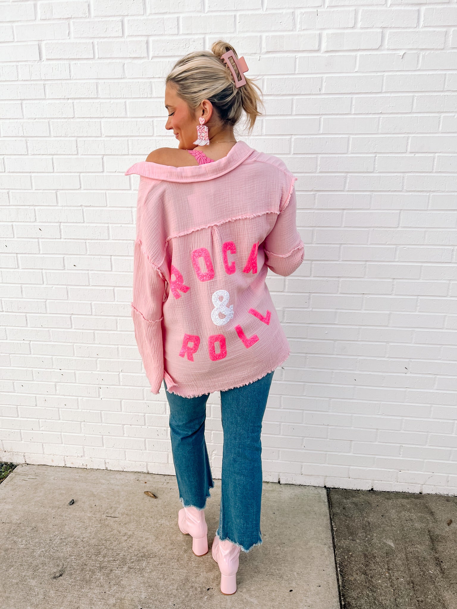 Rock & Roll Sequin Gauze Shirt | Back View