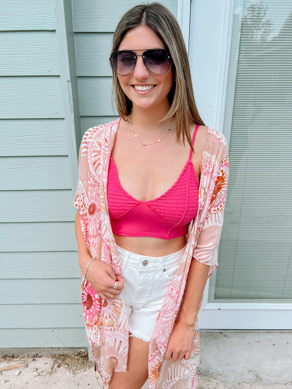 Spring Smocked Hot Pink Brami Top | Styled View