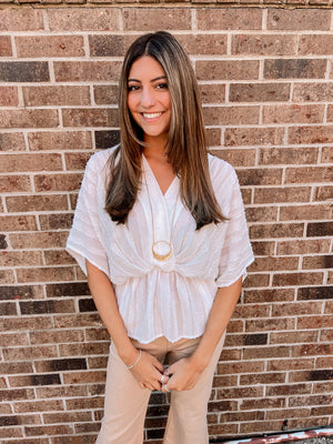 Shells By The Beach Sheer Peplum Blouse | Front View